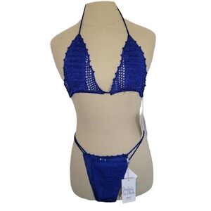 Beauty & The Beach Royal Blue Crochet Drawstring Bikini